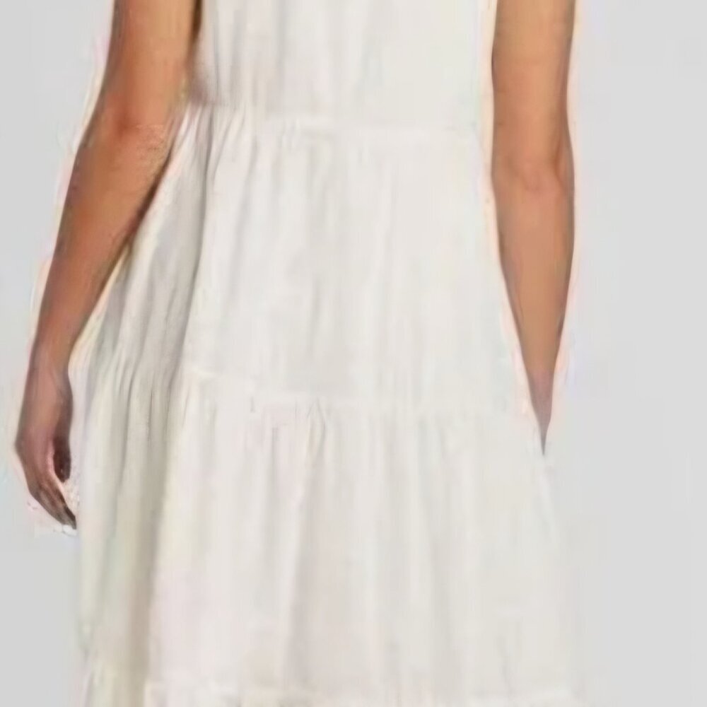 A new day Off White tiered boho Vacay Beach Cottagecore cotton Oversize Dress M - Picture 3 of 4